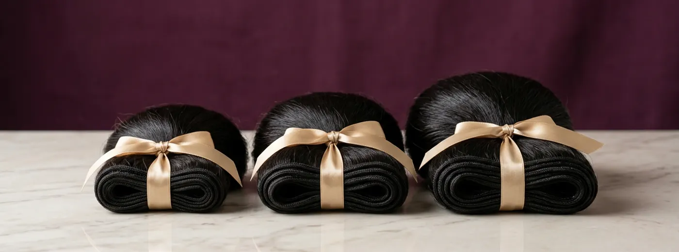 Three raw hair bundles in graduated lengths