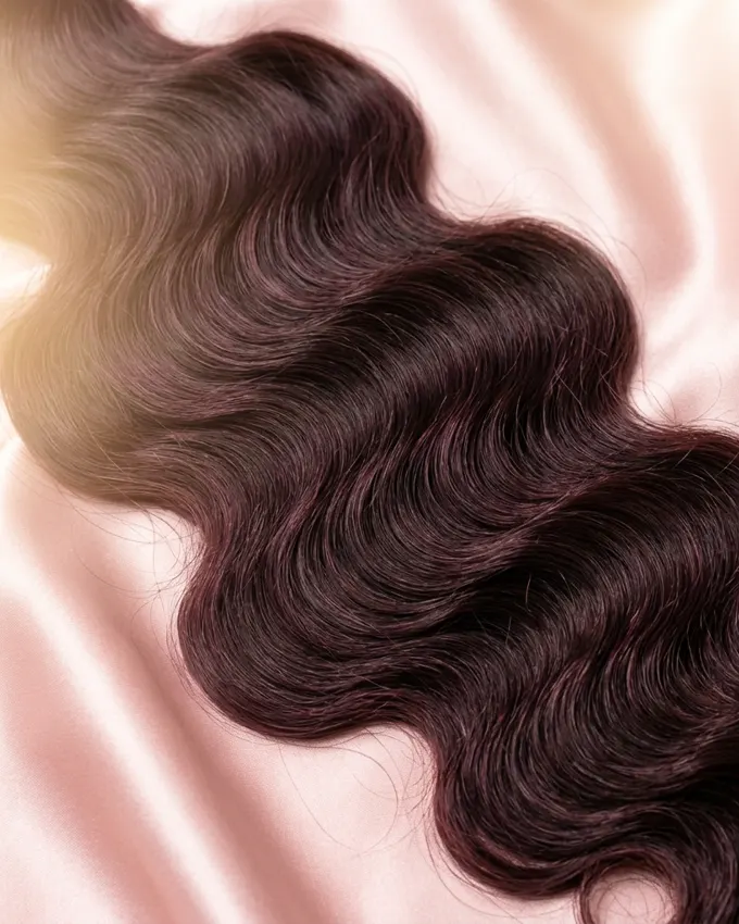 Close detail of a loose wavy raw hair bundle